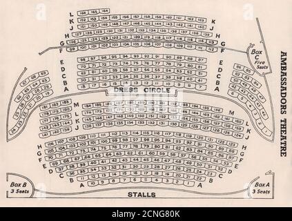 PLAN d'agencement vintage DU THÉÂTRE AMBASSADEURS. Londres West End 1937 vieux imprimé Banque D'Images