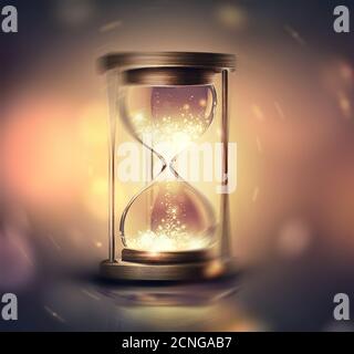hourglass avec lumière éclatante Banque D'Images