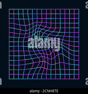 Grille au néon déformée par cyber-punk. Synthwave, vaporwave. Arrière-plan technologique avec différentes couleurs, holographique Illustration de Vecteur