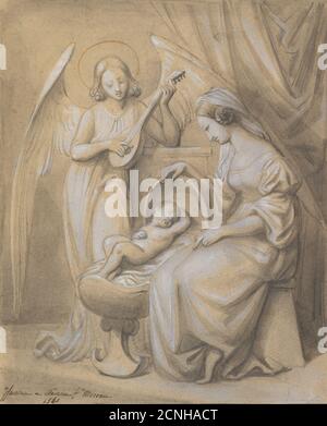 Virgin and Child adorée par un Ange lute-jouant, 1820-52. Banque D'Images