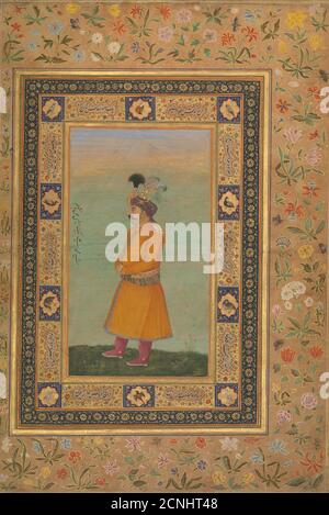 Portrait de Muhammad Ali Baig, Folio de l'album Shah Jahan, recto et verso : début du XIXe siècle. Banque D'Images
