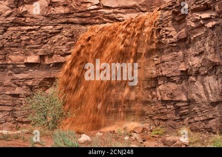 Chute d'eau soudaine créée par une inondation éclair le 18 août 2010, détruisant Mineral Road descendant vers Green River Canyon au Canyonlands NAT Park, Utah, États-Unis Banque D'Images