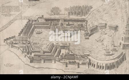 Spéculum Romanae Magnificatiae : vue BirdsEye du port de Rome, 1554. Banque D'Images