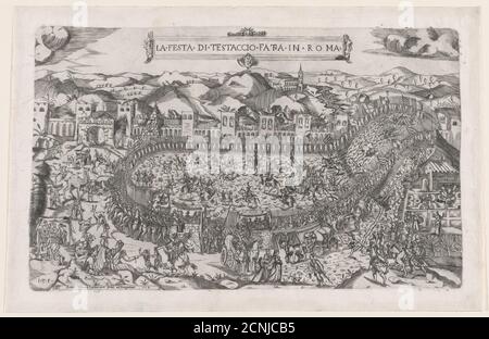 Spéculum Romanae Magnificatiae : Jeux de Carnaval organisés au Mont Testaccio à Rome, 1558. Banque D'Images