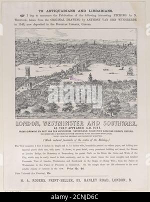 Carte de commerce pour Londres, Westminster et Southwark, comme ils sont apparus A.D. 1543, 19e siècle. Banque D'Images