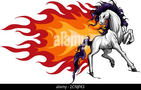 Des silhouettes de chevaux avec des langues de flammes. Vector illustration. Illustration de Vecteur