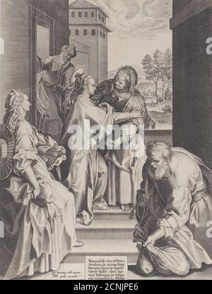 La Visitation, la Vierge et la Sainte Elizabeth embrassant au centre, flanquée d'autres figures, après Barocci, 1589. Banque D'Images