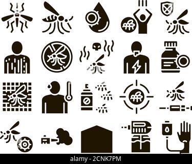 Paludisme maladie dengue Glyph Set Vector Illustration de Vecteur