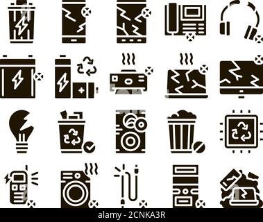 Outils électriques pour déchets vecteur de jeu de glyphes Illustration de Vecteur