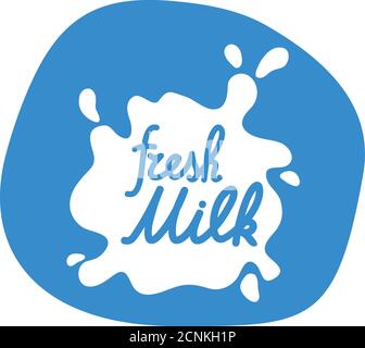 Étiquette de lait frais, logo Splash. Forme du lettrage dessiné à la main. Illustration de Vecteur