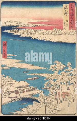 Matin après une chute de neige, la rivière Sumida, province de Musashi , de la série de vues de lieux célèbres dans les provinces de Sixty-Odd, ca. 1853. Banque D'Images