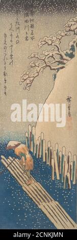 Neige sur la rivière Sumida, env. 1835. Banque D'Images