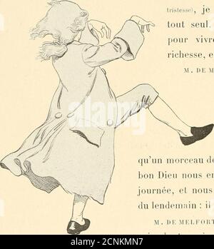 . L'ami des enfants . Rait de faim! Oh ! Non M. DE MELEOHT. — Excellcut enfant ! etqui est ton père ? JDNAS. — un vieux paysan aveugle, que je nourrissais avec mon alto. Il est vrai quil ne mange, comme moi, quun morceau de douleur avec du lait cru. Mais le bon Dieu nous en donne tout de même pour la journée, et nous ne nous avons pas fait de métons en peine du lendemain : il y pourvois aussi. M. DE M EL FOUT. — Eh bicu ! jc vBux prendresoin de ton père, et sil y consentement, je le feraientrer dans une maison de charité où lon une attention extra pour lesvieillards et pour les infirmes. Tu pourras aller Banque D'Images