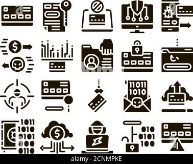 Hacker Carder Éléments Collection Icons Set Vector Illustration de Vecteur