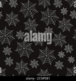 Halloween motif sans couture blanc Spiderwebs sur fond noir. Motif Halloween Illustration de Vecteur