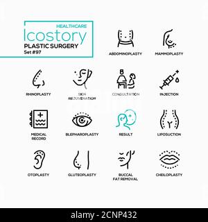 Chirurgie plastique - ensemble d'icônes de style de conception de ligne vectorielle Illustration de Vecteur