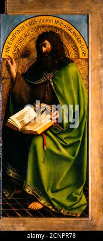 Le retable de Gand. Adoration de l'Agneau mystique : Jean-Baptiste, 1432. Trouvé dans la collection de la cathédrale Saint-Bavo, Gand. Banque D'Images