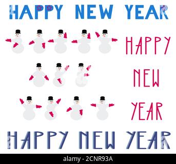 Ensemble de design « Happy Year ». Texte et Snowman signalisation bonne année avec le système maritime de sémaphore. Isolé sur fond blanc. Vecteur. Illustration de Vecteur
