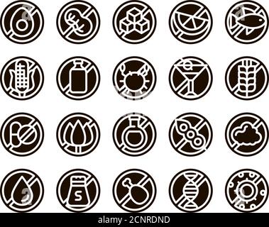 Produits sans allergènes Glyph Icons Set Vector Illustration de Vecteur