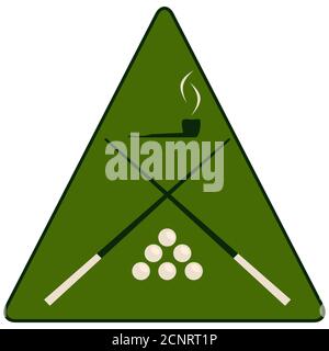Repère de billard, boules de billard et pipe dans le triangle vert. Motif badge de billard. Illustration vectorielle Illustration de Vecteur