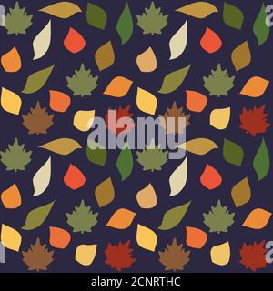 Feuilles d'automne sur fond bleu. Motif vectoriel sans coutures pour l'automne. Style plat simple Illustration de Vecteur