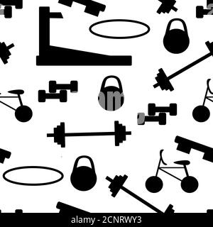 Vector Seamless Pattern sport, équipement de gym sur fond blanc. Bannière pour la salle de gym. Noir et blanc Illustration de Vecteur