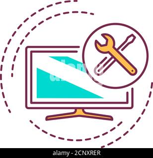 Icône de ligne de couleur d'installation TV. Connexion et configuration. Services de handyman. Pictogramme pour page Web, application mobile, Promo. Élément de conception UI UX GUI Illustration de Vecteur