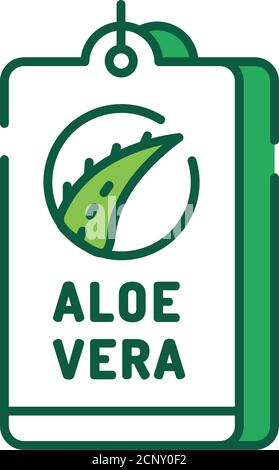 Icône de ligne de couleur d'autocollant d'aloès. Étiquette indiquant que le produit contient de l'aloès. Pictogramme pour page Web, application mobile, Promo. Élément de conception UI UX GUI Illustration de Vecteur