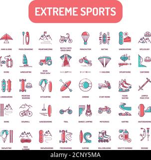 Jeu d'icônes de couleur sport extrême. Activités perçues comme impliquant un degré élevé de risque. Pictogramme pour page Web, application mobile, Promo. INTERFACE UTILISATEUR UTILISATEUR UX Illustration de Vecteur