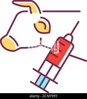 Icône de la ligne de couleur de la biopsie des cellules souches. Impliquant l'extraction de cellules d'échantillon ou de tissus de vache. Pictogramme pour page Web, application mobile, Promo. INTERFACE UTILISATEUR GRAPHIQUE UTILISATEUR UX Illustration de Vecteur