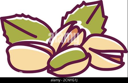 Icône de ligne de couleur Pistashio. Noix dans la coquille et avec des feuilles. Pictogramme pour page Web, application mobile, Promo. Élément de conception UI UX GUI. Contour modifiable. Illustration de Vecteur