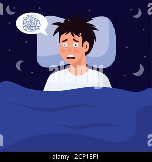 homme avec insomnie dans le lit vecteur conception Illustration de Vecteur