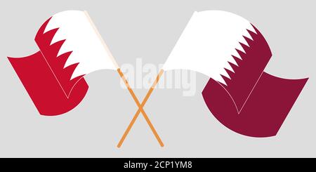 Barré et agité des drapeaux de Bahreïn et du Qatar. Illustration vectorielle Illustration de Vecteur