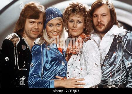 ABBA (Björn Ulvaeus, Agnetha Fältskog, Anni-Frid Lyngstad, Benny Andersson), vers 1975 / référence du fichier n° 34000-483THA Banque D'Images