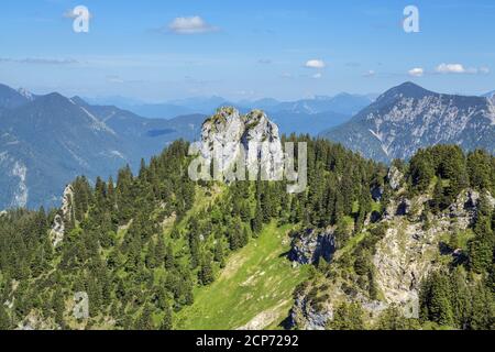 Vue de Laber à Ettaler Manndl (1636 m), Alpes d'Ammergau, Oberammergau, haute-Bavière, Bavière, sud de l'Allemagne, Allemagne, Europe Banque D'Images