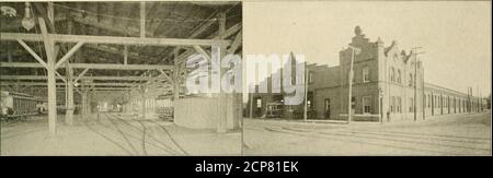 . Le chemin de fer de rue critique . es avec asbestopaint, ct à donner, tiic début hiver ayant inlerrnptcdthe travaux. Le bâtiment a été construit après les plans de Messrs. Fisher & Lawrie, architectes, d'Omaha. An&lt;l est de 12.;^fl. De large par 3S0 ft. De long, couvrant ovvr un acre. Dans chacune des baies sont posées trois voies comme indiqué dans le plan, qui dans l'agrégat donne ,3,300 pi. De stockage de voie, si sera remarqué fnjm le plan que à trois de bayssaccés tlic est donné par une voie d'entrée et deux interrupteurs. Les casiers de la baie f(juth Bay sont accessibles par un transfert. Les trois pistes à t Banque D'Images