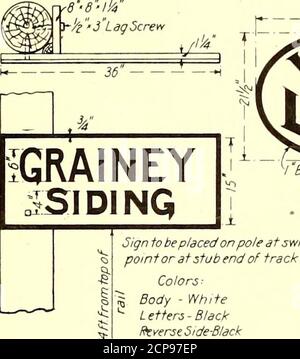 . Journal de chemin de fer électrique . feDiam.- X Grot & lt;nd^ panneau de ligne à placer sur le flanc de la route ZS ft de la voie à t righ f angles à la voie élevée ■ ColorsBody WhiteLetters BlackPost Black Joliet extension—Standard Right-of-way and Crossing Signs sur des bras croisés de 5 pi à quatre broches en sapin avec des isolateurs de porcelaine de Western Union et de poney. Le support de transposition Pierce est installé tous les cinq pôles. Afin de pro-. -391^- 1: / panneau de bordure à placer sur le poteau au point d'éclair ou à l'extrémité de la tige de la piste.couleurs^  corps - lettres de fond blanches-Noir inversé côté-Noir V boulon de rivet i  Colorscorps- lettres blanches- Banque D'Images