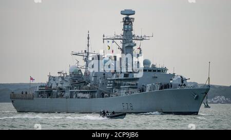 HMS Kent (F78) arrivant à Portsmouth, Royaume-Uni, le 18 septembre 2020. Banque D'Images