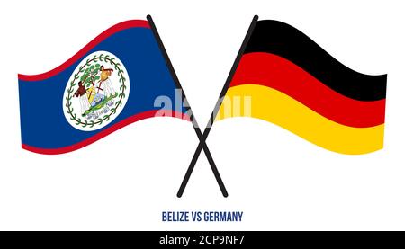 Belize et Allemagne les drapeaux ont traversé et agitant le style plat. Proportion officielle. Couleurs correctes. Illustration de Vecteur