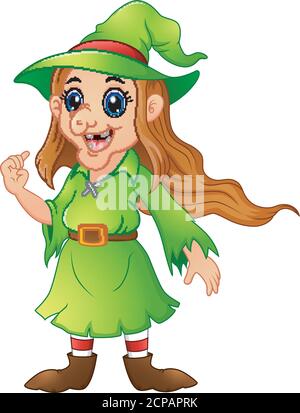 Ancienne sorcière en costume d'orf de noël vert Illustration de Vecteur