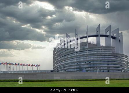 Bâtiment Louise Weiss, siège du Parlement européen à Strasbourg, France, Europe Banque D'Images
