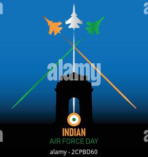 Illustration vectorielle de la Journée de la Force aérienne indienne observée le 8 octobre. Bannière avec avion de chasse. Illustration de Vecteur