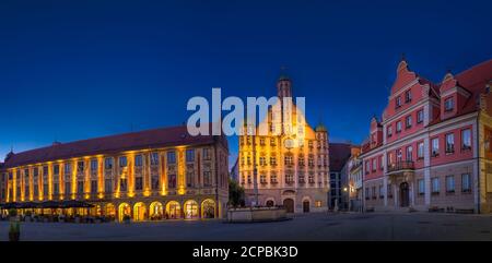 Passage de roue, hôtel de ville et grande guilde sur la place du marché de Memmingen, Memmingen, Swabia, Ostallgäu, Allgäu, Bavière, sud de l'Allemagne, Allemagne Banque D'Images