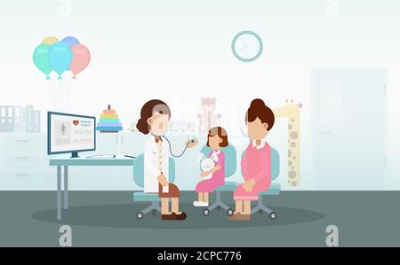 Clinique de pédiatrie avec vecteur de conception plat pour pédiatre et patient enfant illustration Illustration de Vecteur