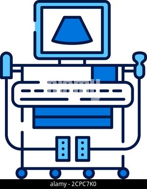 Icône de couleur de ligne du système de diagnostic numérique à ultrasons. Examen du concept de cavité abdominale. Illustration de Vecteur