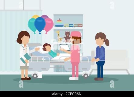 Service de pédiatrie avec illustration vectorielle de conception plate pour le médecin et le patient Illustration de Vecteur
