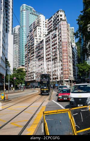 Tramway à impériale et architecture de Hong Kong West Banque D'Images