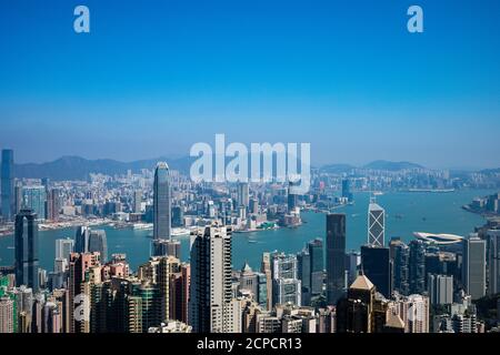 Victoria Peak, vue sur Kowloon et l'île de Hong Kong Banque D'Images