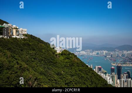 Victoria Peak, vue sur Kowloon et l'île de Hong Kong Banque D'Images