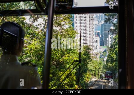 Trajet en tramway depuis Victoria Peak Hong Kong Banque D'Images